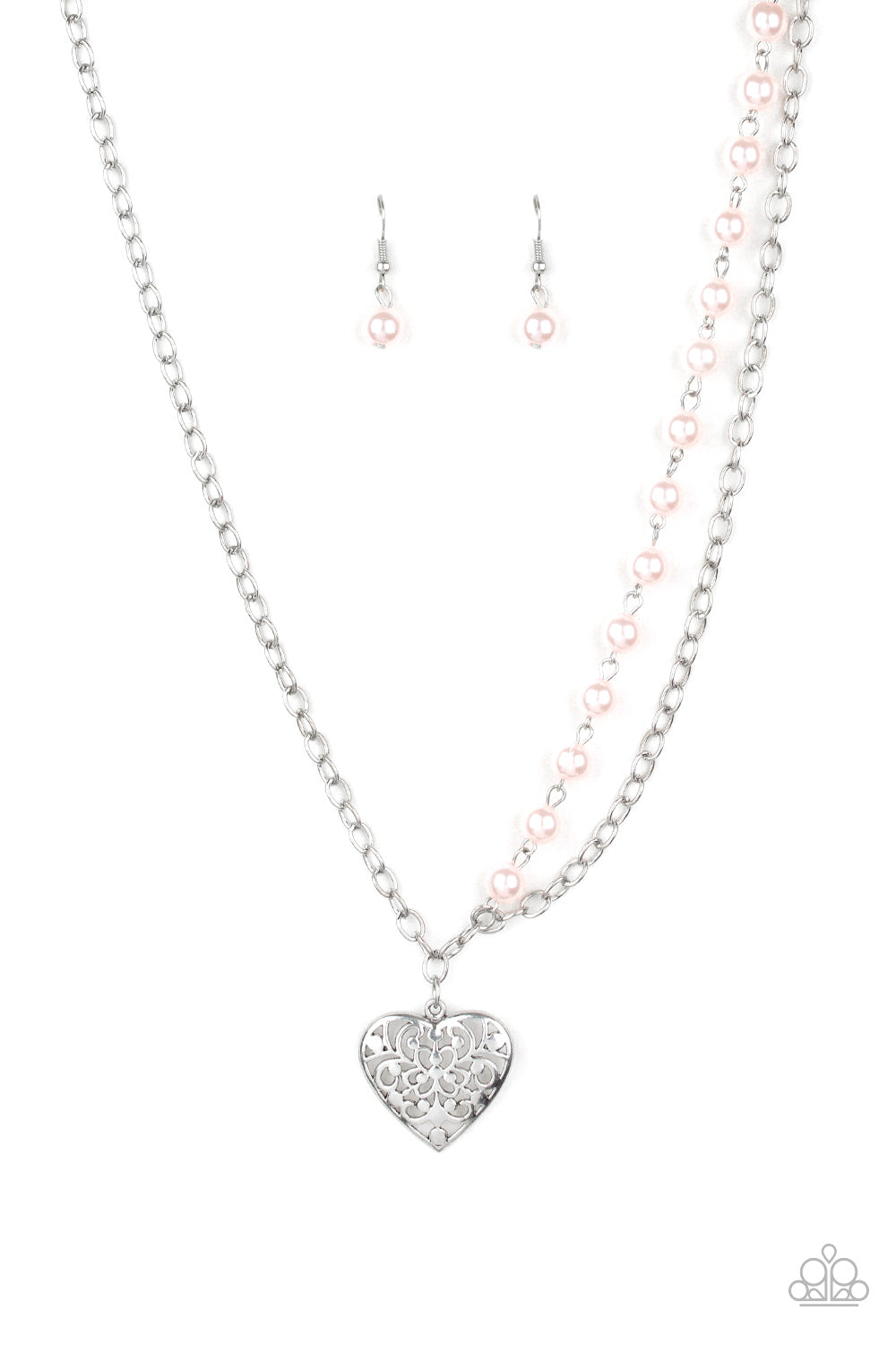 Paparazzi Forever In My Heart - Pink Beads - Heart Pendant Silver Necklace & Earrings - $5 Jewelry With Ashley Swint