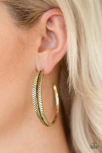 Load image into Gallery viewer, Paparazzi Funky Feathers - Brass - Feather Hoop - Post Earrings - $5 Jewelry with Ashley Swint