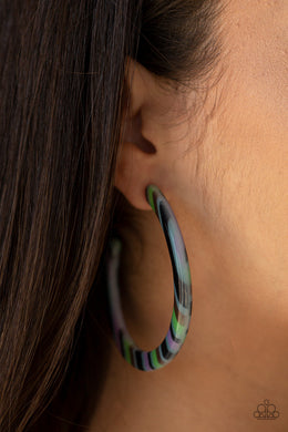 Paparazzi HAUTE-Blooded - Green - Striped Acrylic Hoops - Post Earrings - $5 Jewelry with Ashley Swint