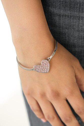 Paparazzi Heart-Stopping Shimmer - Pink Rhinestone Heart - Silver Bracelet - $5 Jewelry with Ashley Swint