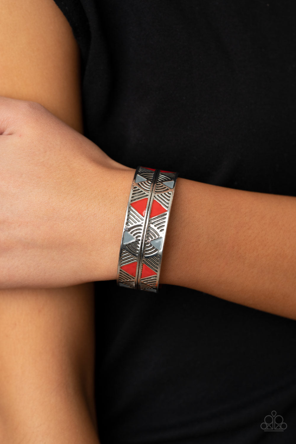 Paparazzi Hidden Glyphs - Red - Cuff Bracelet - $5 Jewelry with Ashley Swint