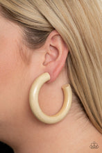 Load image into Gallery viewer, Paparazzi I WOOD Walk 500 Miles - White - Neutral Thick Wooden Finish - Hoop Post Earrings - $5 Jewelry with Ashley Swint