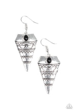 Load image into Gallery viewer, Paparazzi Jurassic Journey - Black Bead - Silver Embossed Triangular Earrings - $5 Jewelry With Ashley Swint