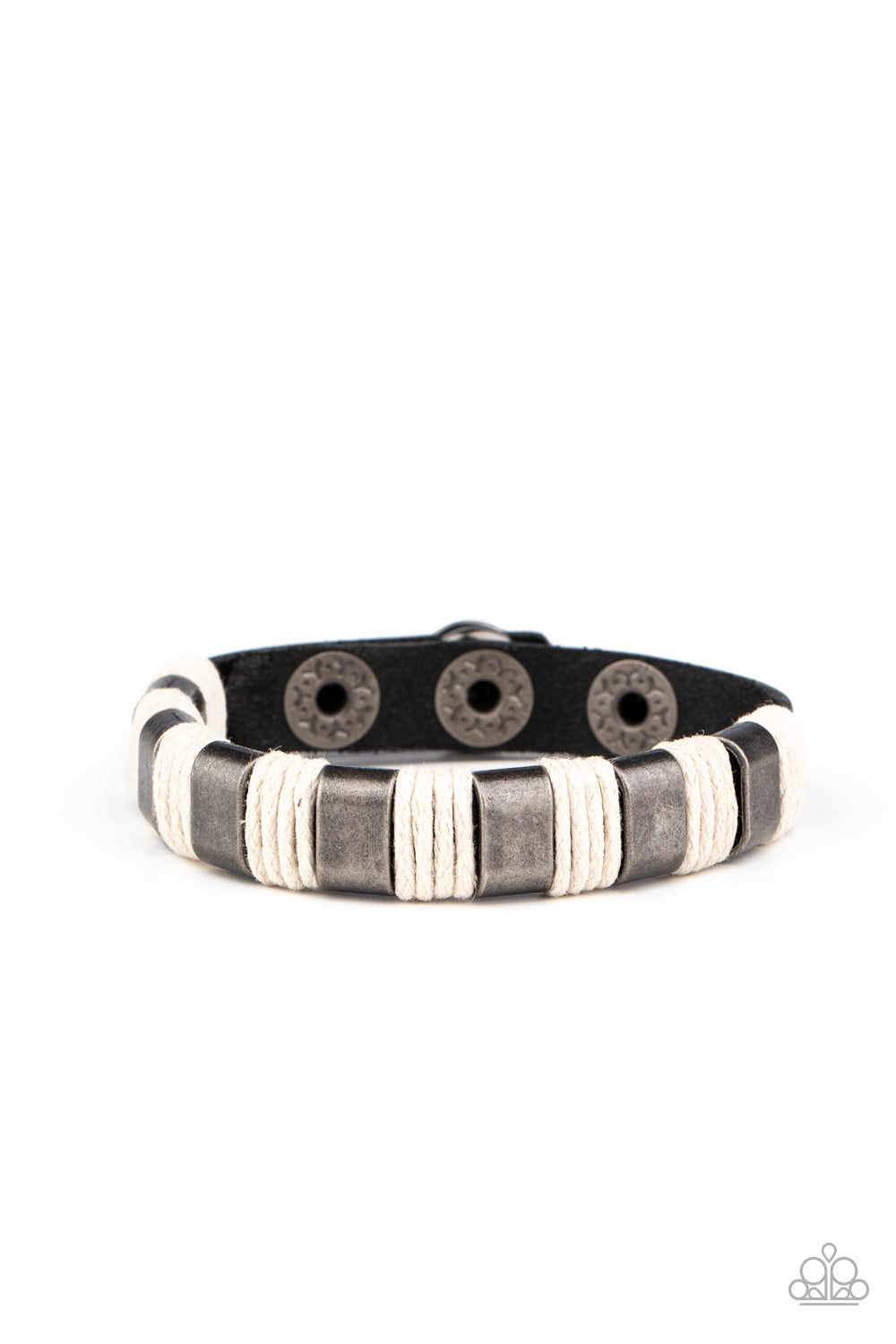 Paparazzi Just Ride - Black Gunmetal - Leather Band - Snap Bracelet - $5 Jewelry with Ashley Swint