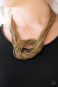 Paparazzi Knotted Knockout - Brass - Seed Beads - Necklace & Earrings - $5 Jewelry with Ashley Swint