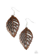 Load image into Gallery viewer, Paparazzi LEAF Em Hanging - Brown - Airy Wooden Leafy Design - Earrings - $5 Jewelry with Ashley Swint
