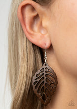 Load image into Gallery viewer, Paparazzi LEAF Em Hanging - Brown - Airy Wooden Leafy Design - Earrings - $5 Jewelry with Ashley Swint