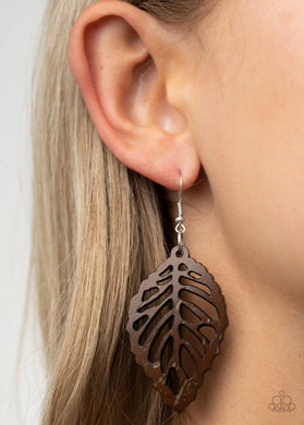 Paparazzi LEAF Em Hanging - Brown - Airy Wooden Leafy Design - Earrings - $5 Jewelry with Ashley Swint