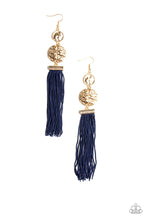 Load image into Gallery viewer, Paparazzi Lotus Gardens - Gold - Blue Cording / Thread / Tassel Streams - Hammered Gold Discs - Earrings - $5 Jewelry with Ashley Swint