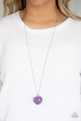 Paparazzi Love Is All Around - Purple - Filigree Heart Rhinestone Necklace & Earrings - $5 Jewelry With Ashley Swint