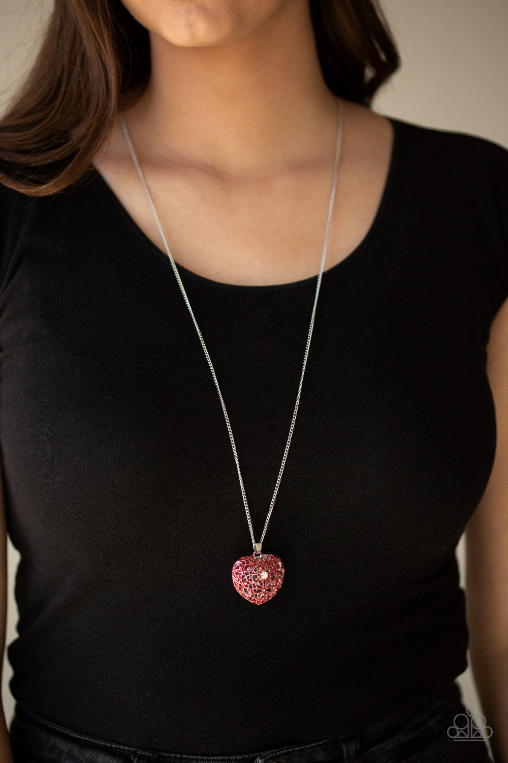Paparazzi Love Is All Around Red Filigree Heart Pendant