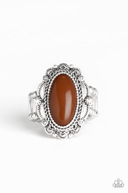 Paparazzi Malibu Majestic - Brown Oval Bead - Ornately Scalloped Silver - Ring - $5 Jewelry with Ashley Swint