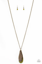Load image into Gallery viewer, Paparazzi Metro Storm - Green Rhinestones - Brass Teardrop - Brass Chain Necklace &amp; Earrings - $5 Jewelry With Ashley Swint