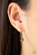 Load image into Gallery viewer, Paparazzi Metro Storm - Green Rhinestones - Brass Teardrop - Brass Chain Necklace &amp; Earrings - $5 Jewelry With Ashley Swint