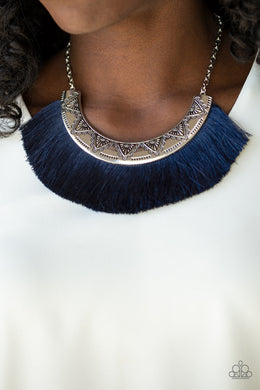 Paparazzi Might and MANE - Blue - Thread / Fringe - Silver Necklace & Earrings - $5 Jewelry With Ashley Swint