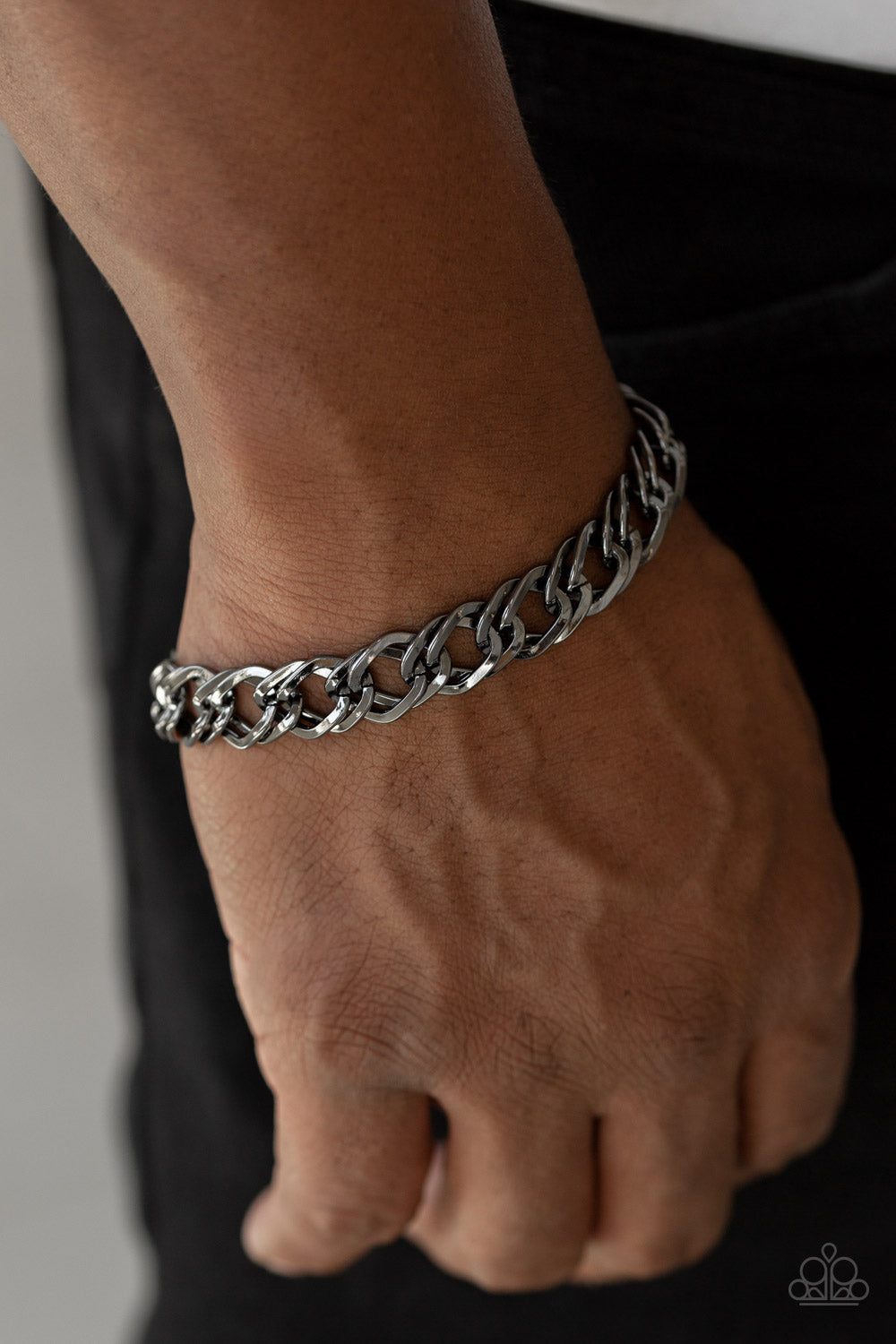 Paparazzi On The Ropes - Black - Thick Gunmetal Men's Collection Bracelet - $5 Jewelry With Ashley Swint
