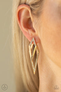 Paparazzi Point-BANK - Gold - White Rhinestones - Double Sided - Earrings - $5 Jewelry with Ashley Swint