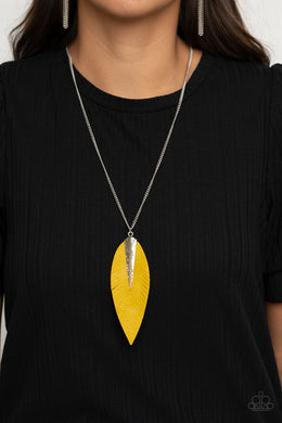 Paparazzi Quill Quest - Yellow Leather Feathery Detail - Necklace & Earrings - $5 Jewelry with Ashley Swint