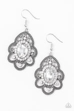 Load image into Gallery viewer, Paparazzi Reign Supreme - White - Rhinestones - Antiqued Silver Earrings - $5 Jewelry with Ashley Swint
