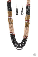 Load image into Gallery viewer, Paparazzi Rio Roamer - Black - Brass, Brown, Tan and White Seed Beads - Necklace and matching Earrings - $5 Jewelry With Ashley Swint