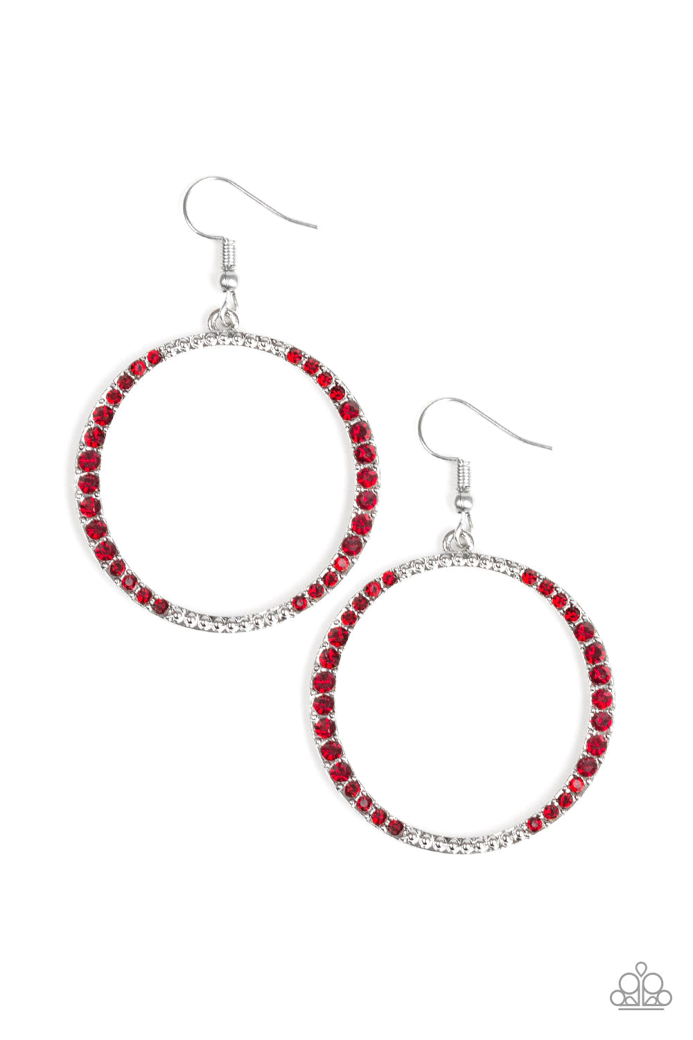 Paparazzi Risky Ritz - Red Rhinestones - Silver Hoop Earrings - $5 Jewelry with Ashley Swint
