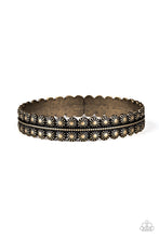 Load image into Gallery viewer, Paparazzi Rustic Relic - Brass - Ornately Studded - Bangle Bracelet - $5 Jewelry with Ashley Swint