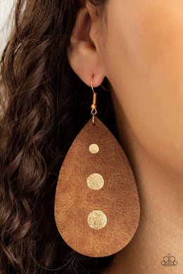 PRE-ORDER - Paparazzi Rustic Torrent - Gold - Leather Earrings - $5 Jewelry with Ashley Swint