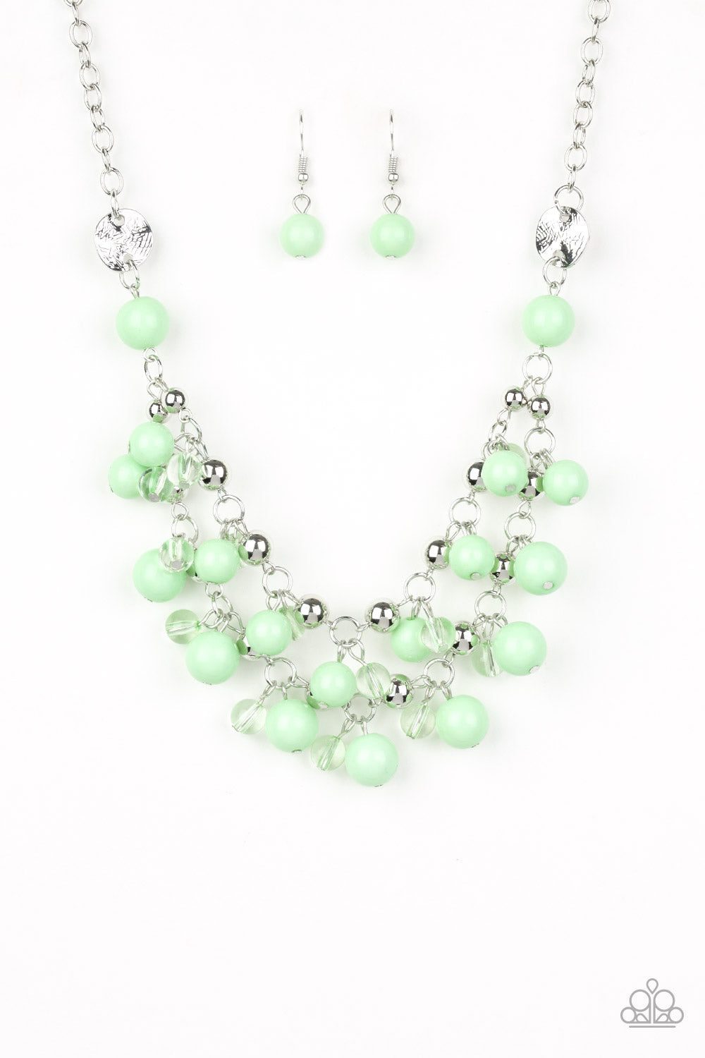 Paparazzi Seaside Soiree - Green - Silver Chain Necklace and matching Earrings - $5 Jewelry with Ashley Swint