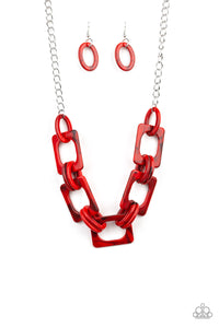 Paparazzi Sizzle Sizzle - Red Acrylic Links - Silver Chain Necklace & Earrings - $5 Jewelry With Ashley Swint