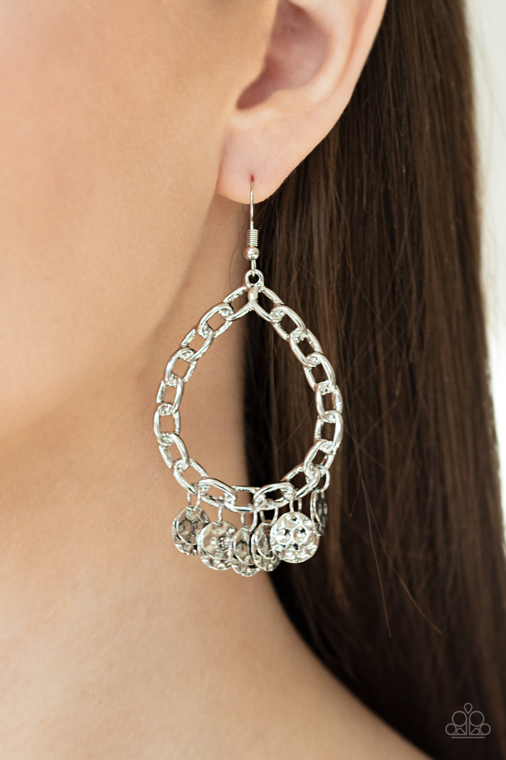 Paparazzi Street Appeal - Silver - Hammered Discs - Teardrop Earrings - $5 Jewelry with Ashley Swint