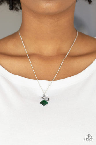 Paparazzi Stylishly Square - Green Moonstone - White Rhinestones - Necklace & Earrings - $5 Jewelry with Ashley Swint