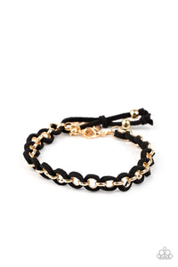 Paparazzi SUEDE Side to Side - Black - Gold Chain - Adjustable Bracelet - $5 Jewelry with Ashley Swint