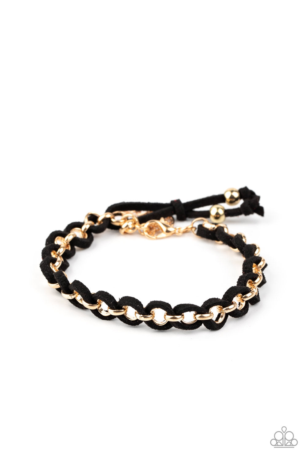 Paparazzi SUEDE Side to Side - Black - Gold Chain - Adjustable Bracelet - $5 Jewelry with Ashley Swint