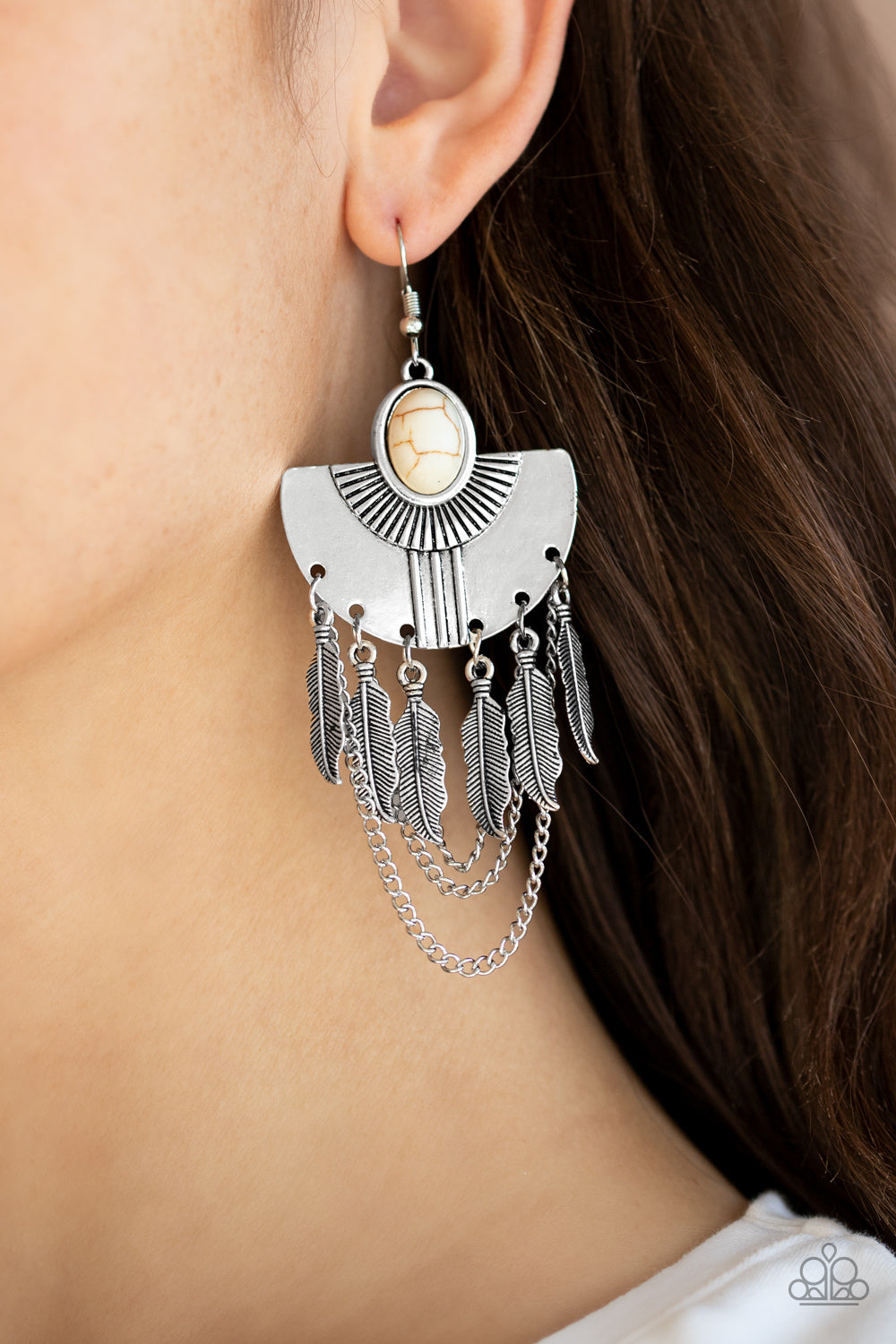 Paparazzi white shop feather earrings