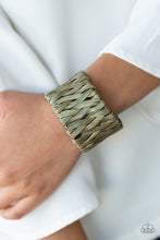 Load image into Gallery viewer, Paparazzi Take It or WEAVE It - Brass - Antiqued Shimmer - Wire Bars - Weave - Edgy Cuff Bracelet - $5 Jewelry with Ashley Swint