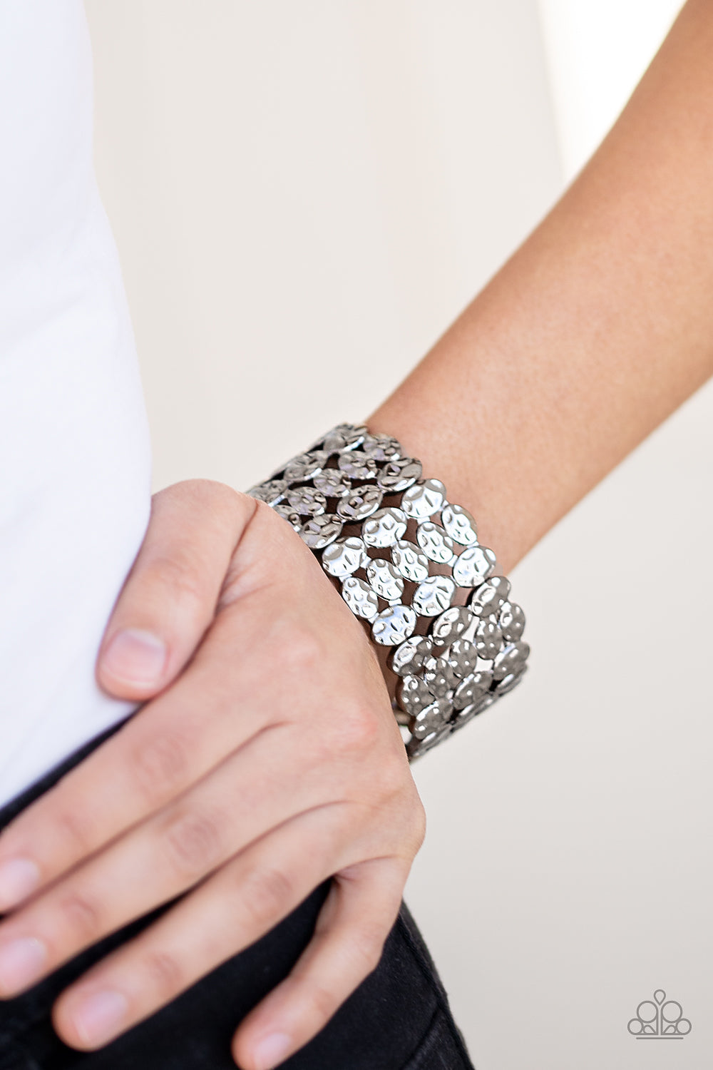 Paparazzi Tectonic Texture - Black - Hammered Gunmetal - Stretchy Band Bracelet - $5 Jewelry with Ashley Swint