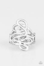 Load image into Gallery viewer, Paparazzi The Run-Around - WHITE - Silver Ribbons - White Rhinestones - Ring - $5 Jewelry with Ashley Swint