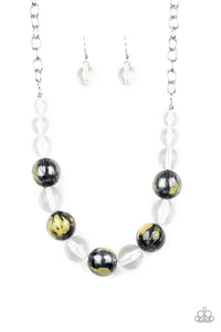 Paparazzi Torrid Tide - Yellow - Shiny Black and Glassy Clear Beads - Necklace & Earrings - $5 Jewelry with Ashley Swint