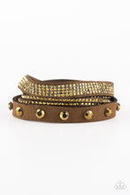 Load image into Gallery viewer, Paparazzi Totally Rockable - Brass - Rhinestones - Double Wrap Snap Bracelet - $5 Jewelry With Ashley Swint