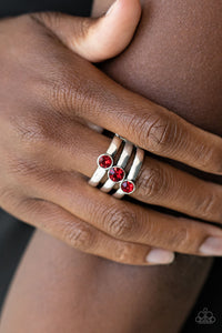 Paparazzi Triple The Twinkle - Red Rhinestones - Ring - $5 Jewelry with Ashley Swint