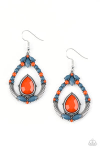 Paparazzi Vogue Voyager - Multi - Blue and Orange Beads - Ornate Silver Teardrop Earrings - $5 Jewelry with Ashley Swint