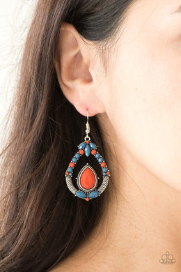 Paparazzi Vogue Voyager - Multi - Blue and Orange Beads - Ornate Silver Teardrop Earrings - $5 Jewelry with Ashley Swint