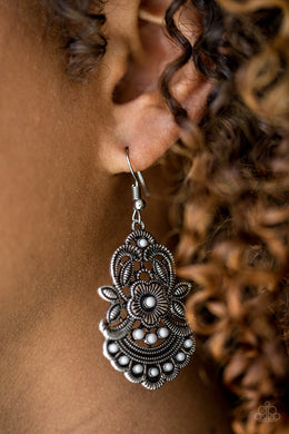 Paparazzi Blooming Bora Bora - Silver - Gray Beads - Leafy Silver Frames - Earrings - $5 Jewelry With Ashley Swint