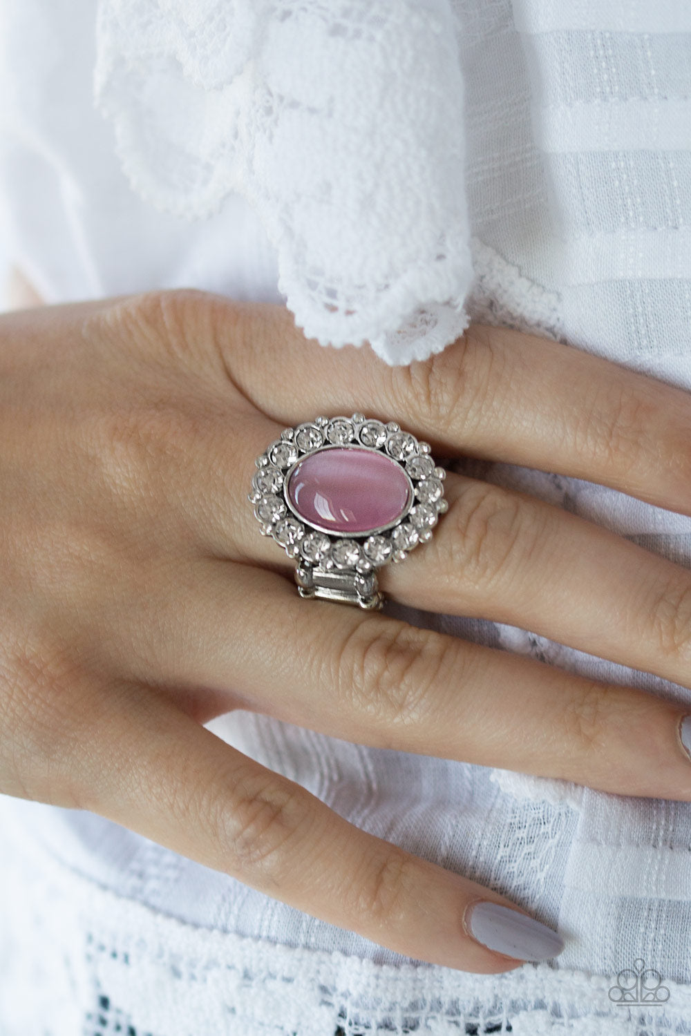 Paparazzi Cinderella Cinderella - Pink - Glowing Moonstone - White Rhinestone - Silver Ring - $5 Jewelry With Ashley Swint