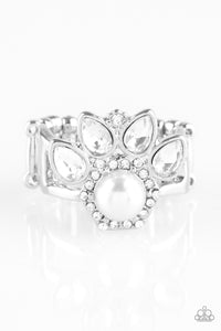 Paparazzi Crown Coronation - White Pearl - White Rhinestones Ring - Life of the Party Exclusive October 2018 - $5 Jewelry With Ashley Swint