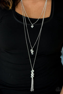 Paparazzi Crystal Cruiser - White - Pearls and Crystal Beads - 3 Silver Chains Necklace & Earrings - $5 Jewelry With Ashley Swint