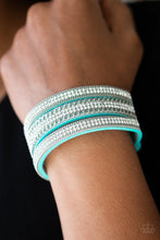 Load image into Gallery viewer, Paparazzi Dangerously Drama Queen - Blue Suede Band - White Rhinestones - Silver Chains - Wrap / Snap Bracelet - $5 Jewelry With Ashley Swint