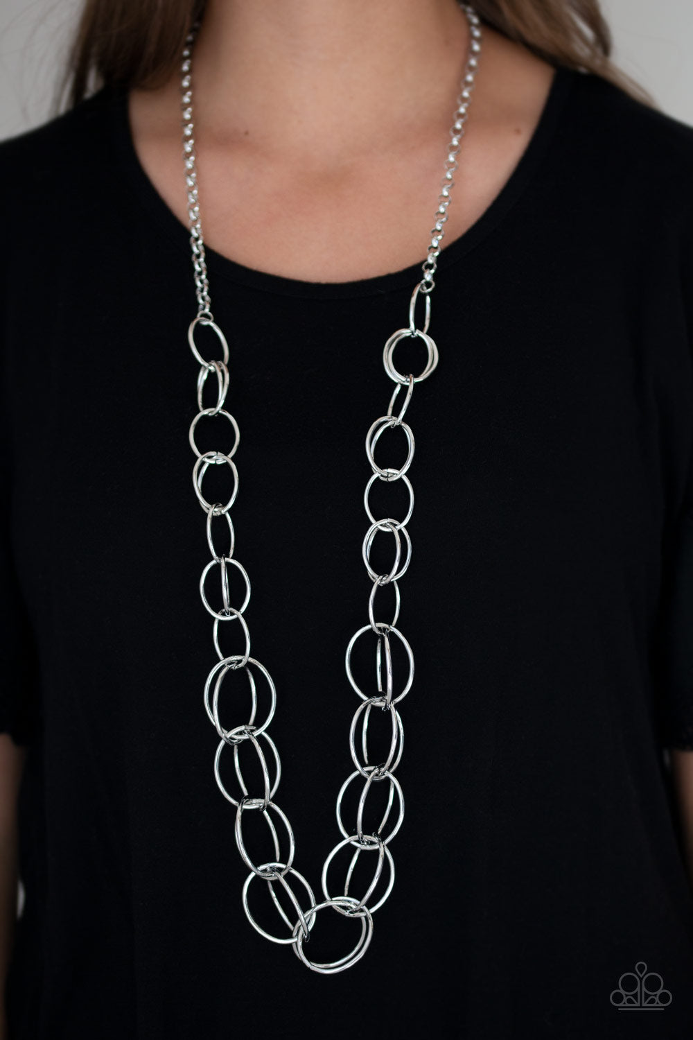 Paparazzi Elegantly Ensnared - Silver - Necklace and matching Earrings - $5 Jewelry With Ashley Swint
