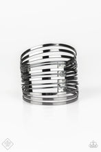 Load image into Gallery viewer, Paparazzi Front Line Shine - Black Gunmetal Cuff Bracelet - Fashion Fix / Trend Blend - April 2019 - $5 Jewelry With Ashley Swint