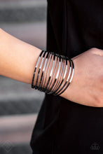 Load image into Gallery viewer, Paparazzi Front Line Shine - Black Gunmetal Cuff Bracelet - Fashion Fix / Trend Blend - April 2019 - $5 Jewelry With Ashley Swint